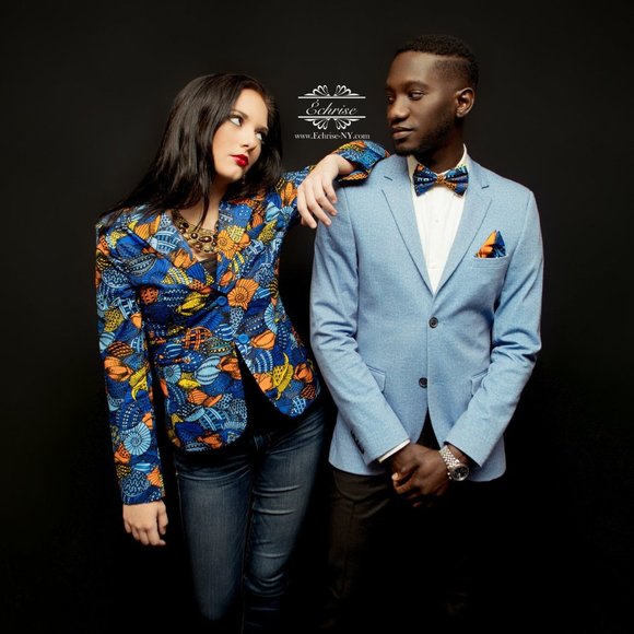 NWT Geometric African Print Blazer - Royal Blue - Picture 2 of 8